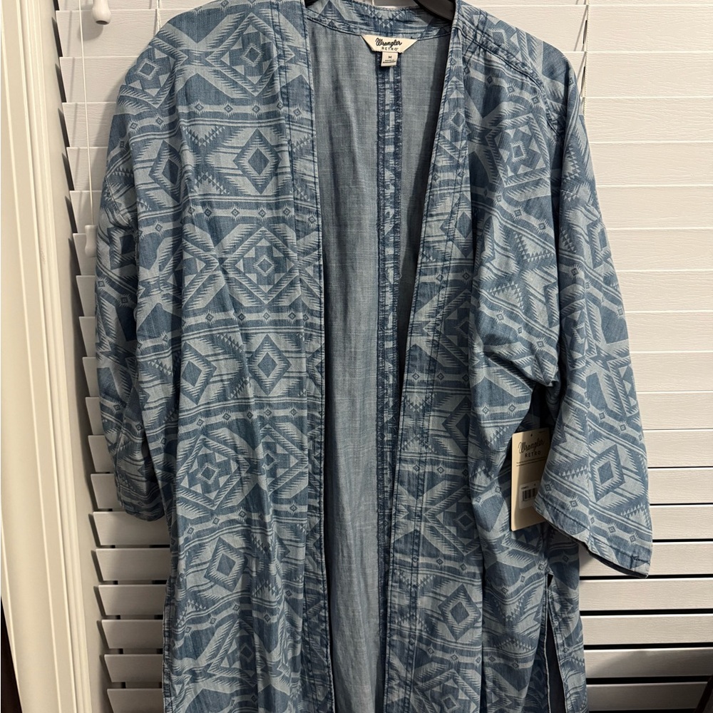 WRANGLER WOMEN'S GEOMETRIC DENIM KIMONO IN DENIM BLUE